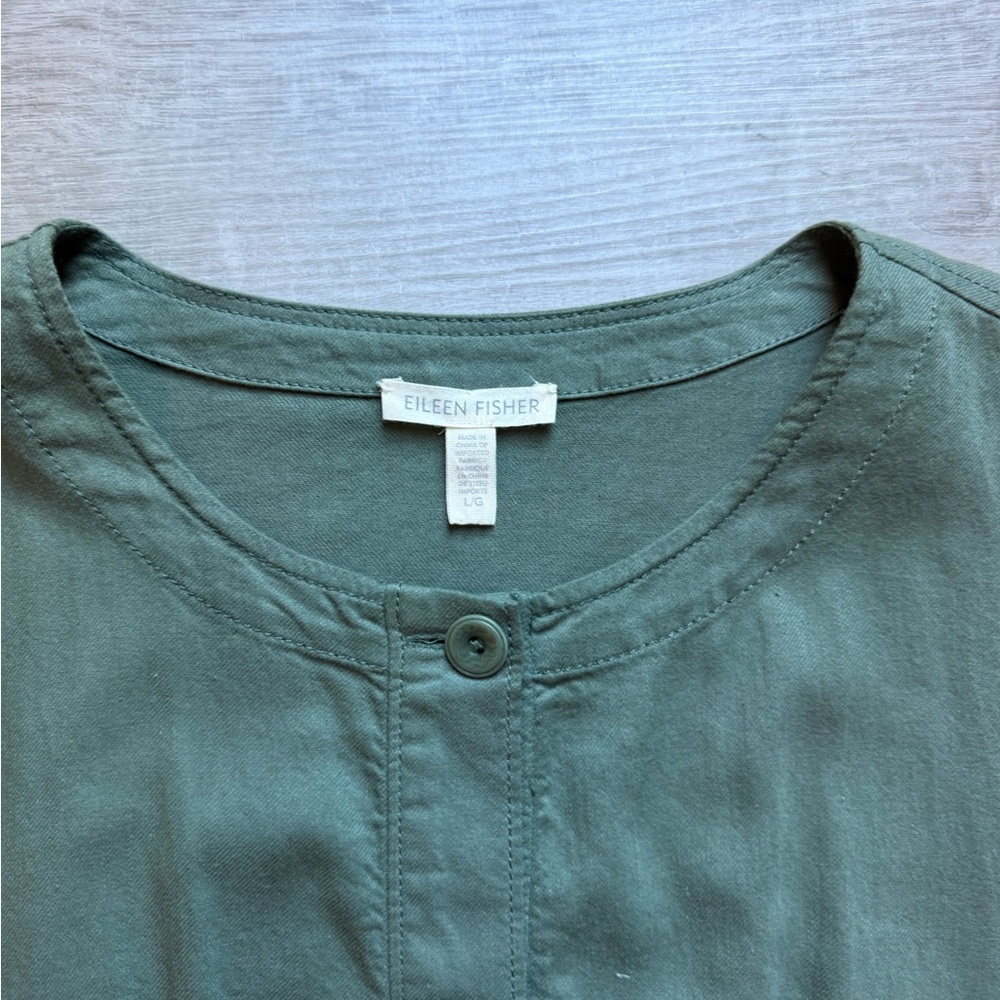 Eileen Fisher Nori Organic Cotton Twill Drawstring Jacket Size L In Olive Green - Picture 4 of 9
